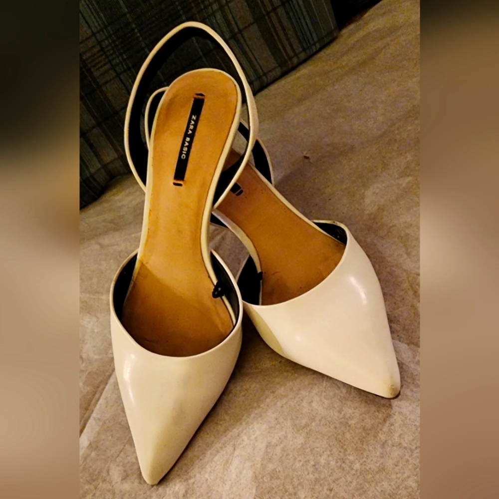 Zara White Kitten Heel Sling-backs